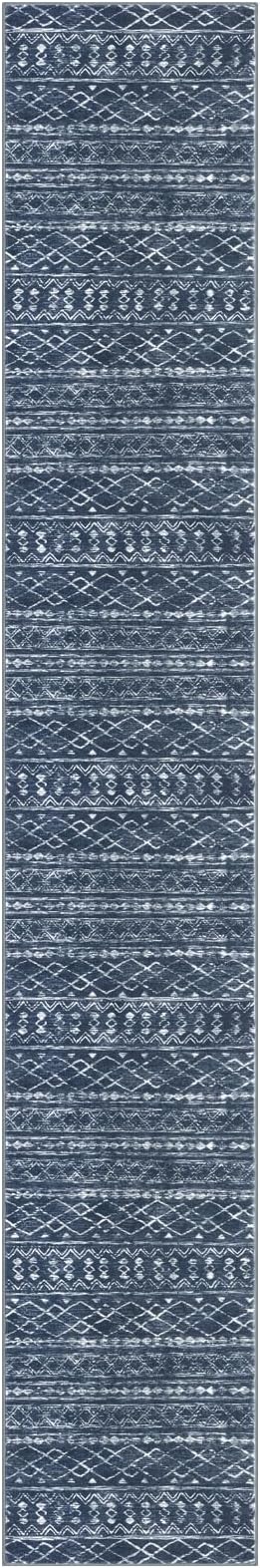 KUTA Boho Runner Rug for Hallway 2.6x16 Moroccan Washable Navy Blue Rugs