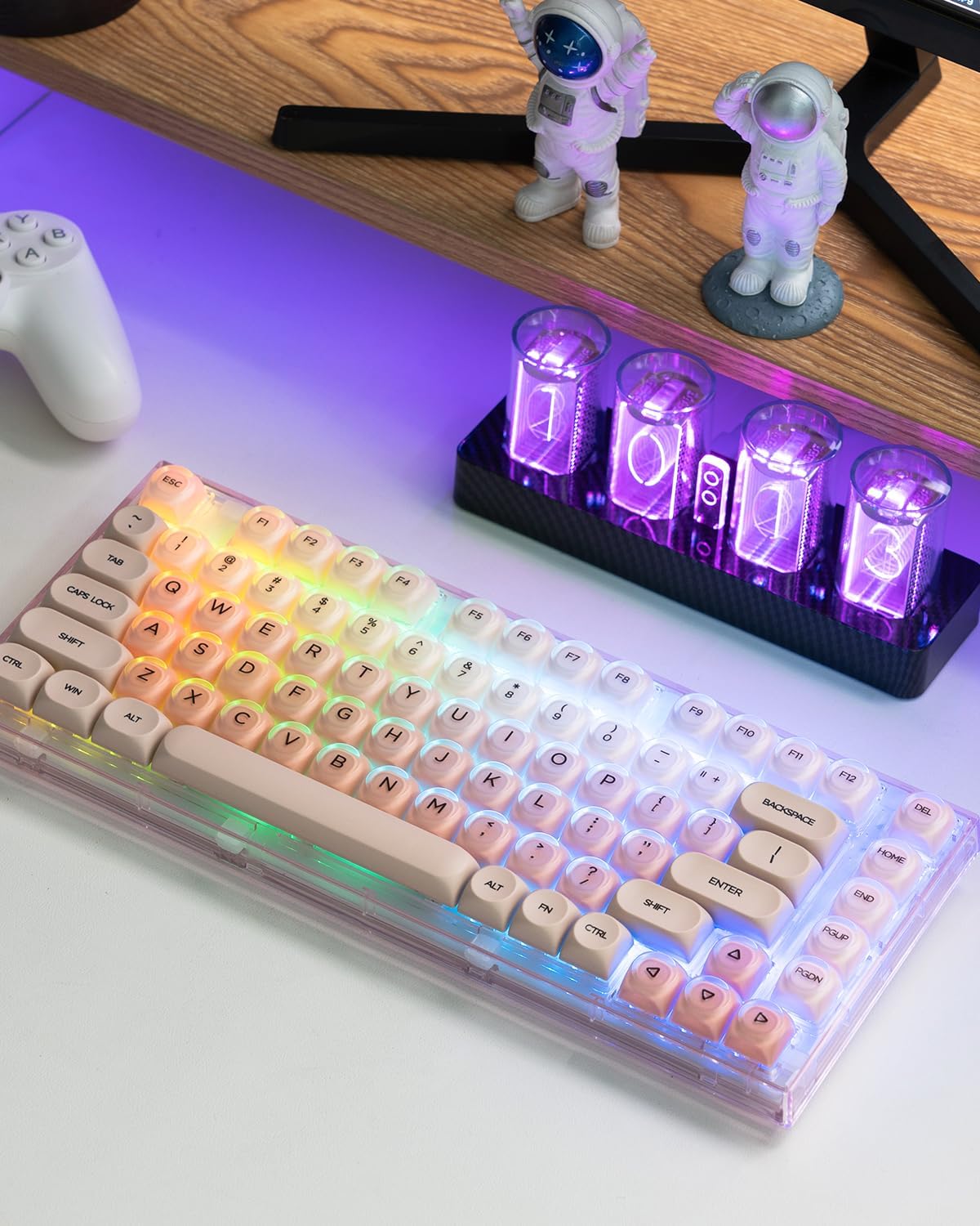 Womier X75 75% Wireless Mechanical Keyboard, Hot Swappable Computer Creamy Keyboard, Foundation Jelly Keycaps, Pre-lubed Switches Gasket Mount RGB Backlit Gaming Keyboards for Win/Mac, Pink