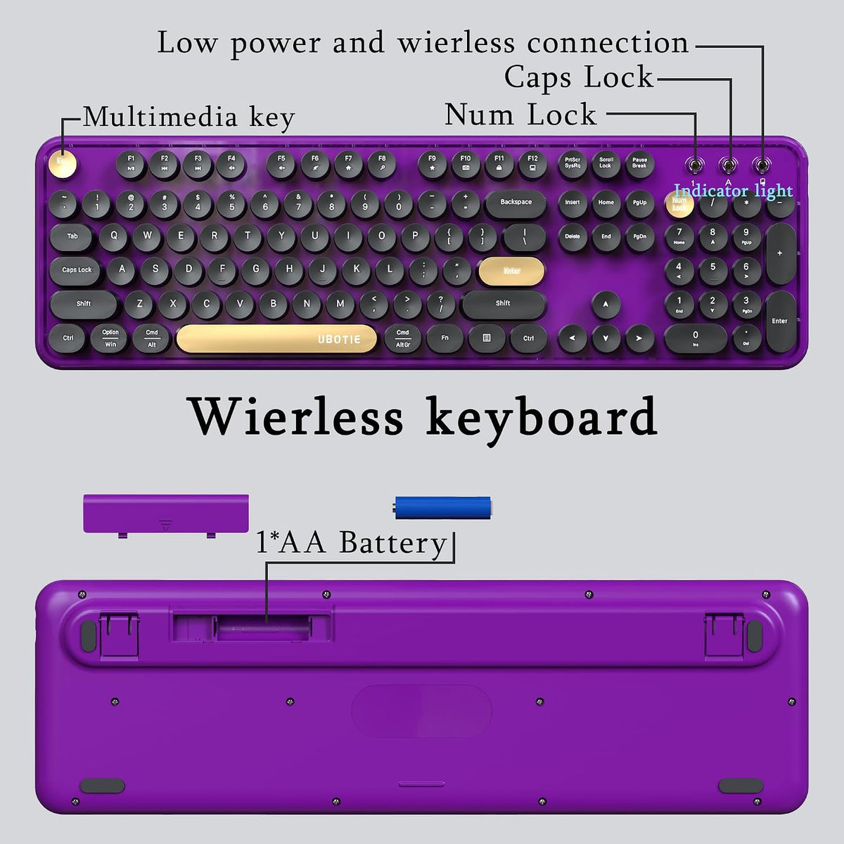 Colorful Wireless Computer Keyboards Mouse Combos (Black Purple)