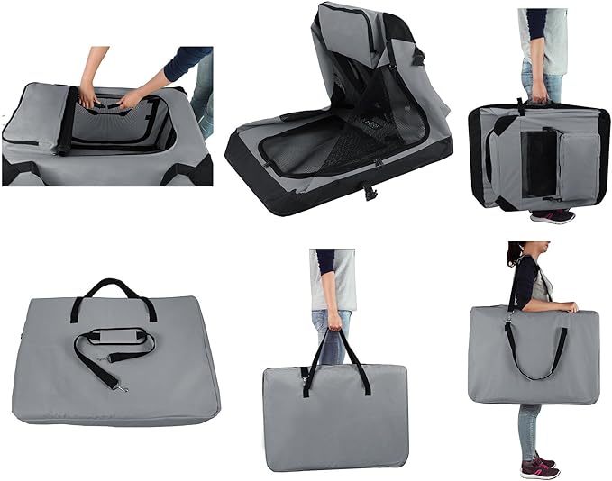 EliteField 3-Door Folding Soft Dog Crate with Carrying Bag and Fleece Bed (2 Year Warranty), Indoor & Outdoor Pet Home (30" L x 21" W x 24" H, Light Gray)