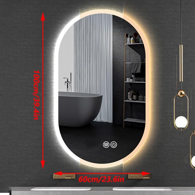 Irregular Bathroom Mirror with 3 Colour LED Light, Wall Mounted Makeup Mirror