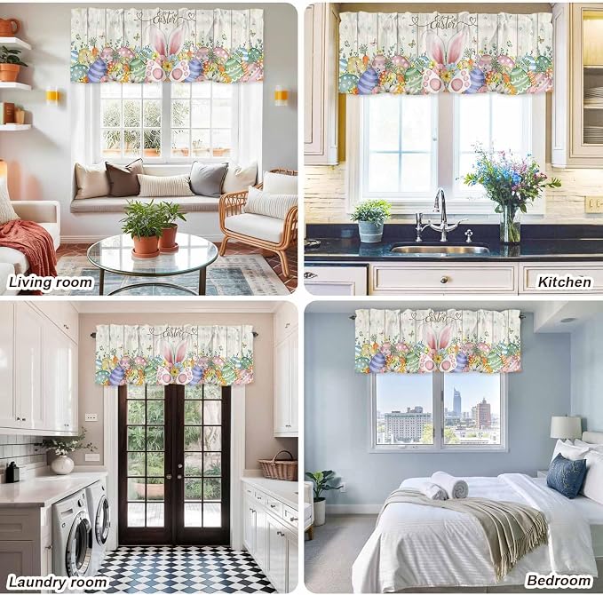 Happy Easter Curtain Valances for Windows, Kitchen Valance Window Treatment