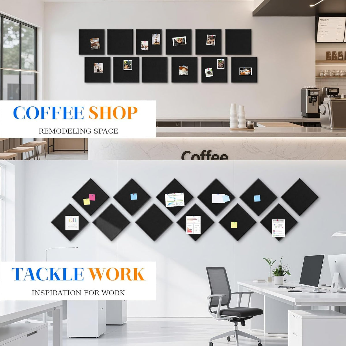 DOLLAR BOSS Felt Cork Board Tiles 48" x 36" Bulletin Board, 12 Pcs Black