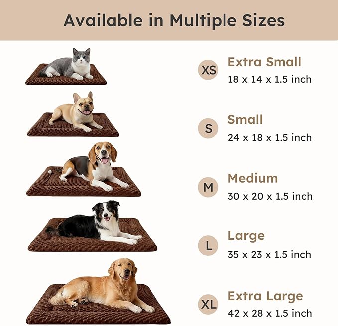 Dog Bed Mat, Dual-Sided Dog Crate Bed Mat - Ultra Soft & Machine Washable Kennel Pad for Medium Dogs, All-Season Comfort Pet Bed for Crates, Travel, and Home, Brown, 30 x 18 Inch