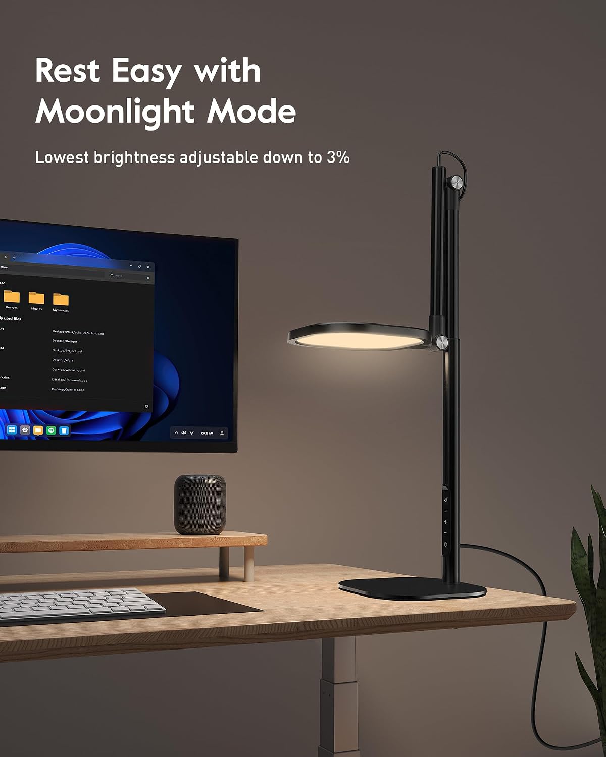 LitONES Tall LED Desk Lamps Home Office, Edge-Lit Eye-Care, 50 Light Modes