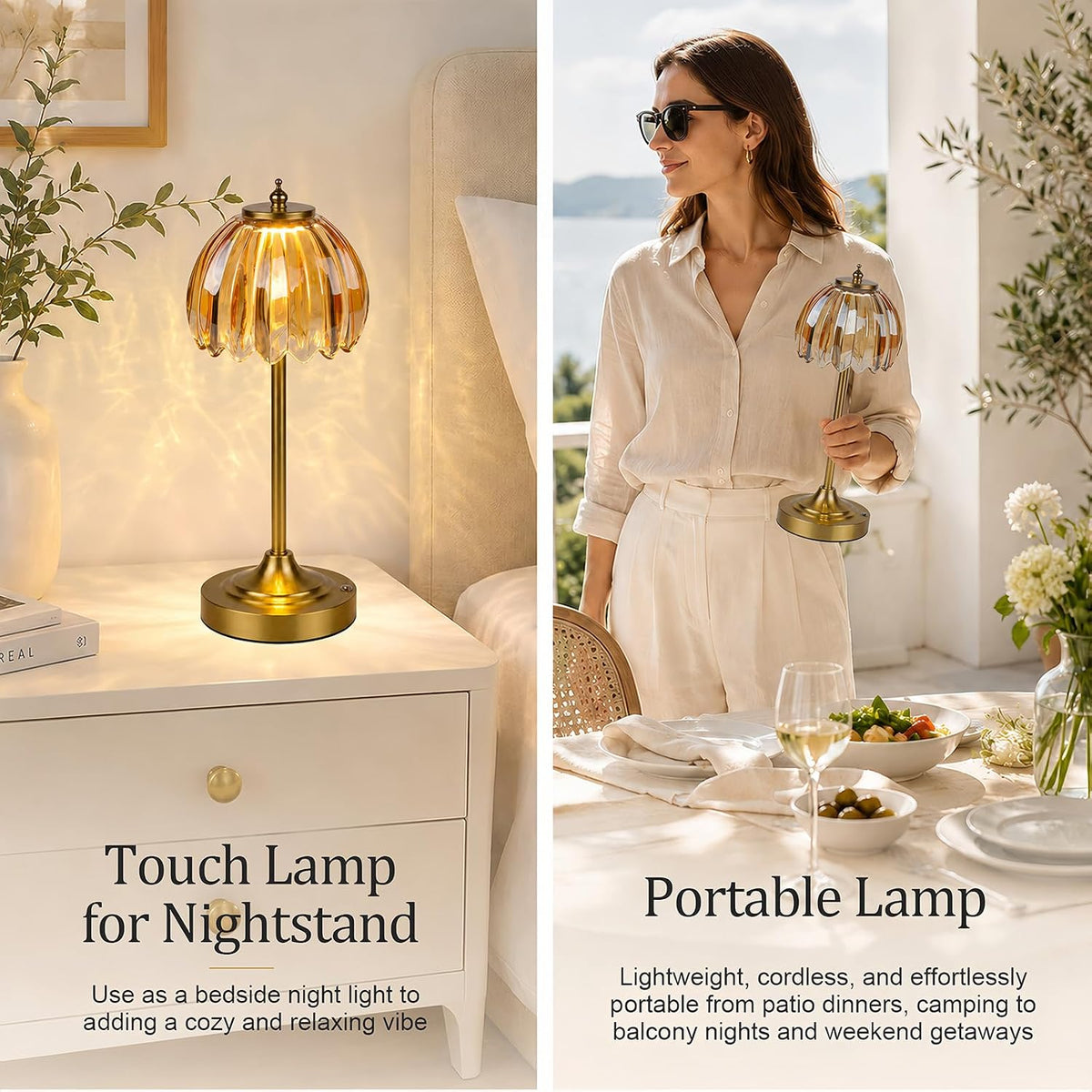 Rechargeable Cordless Table Lamp, 3 Color Temps & Stepless Dimming