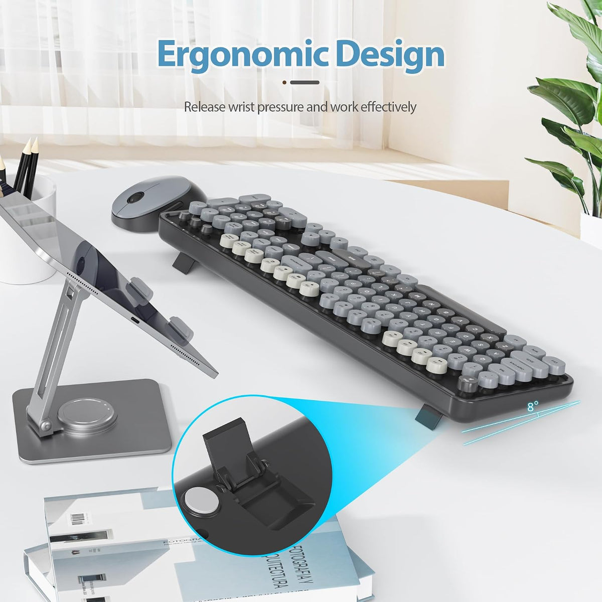 Owpkeenthy Retro Keyboard and Mouse Wireless Gradient Dark