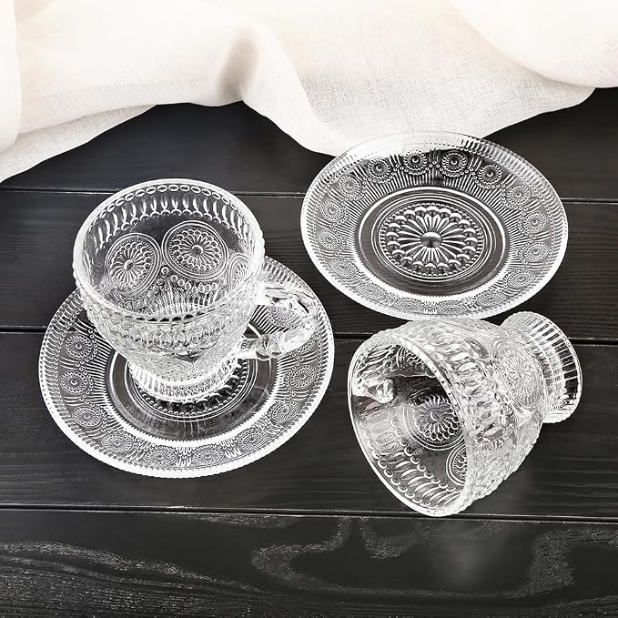 Kingrol 6-Piece Embossed Glass Mug Set