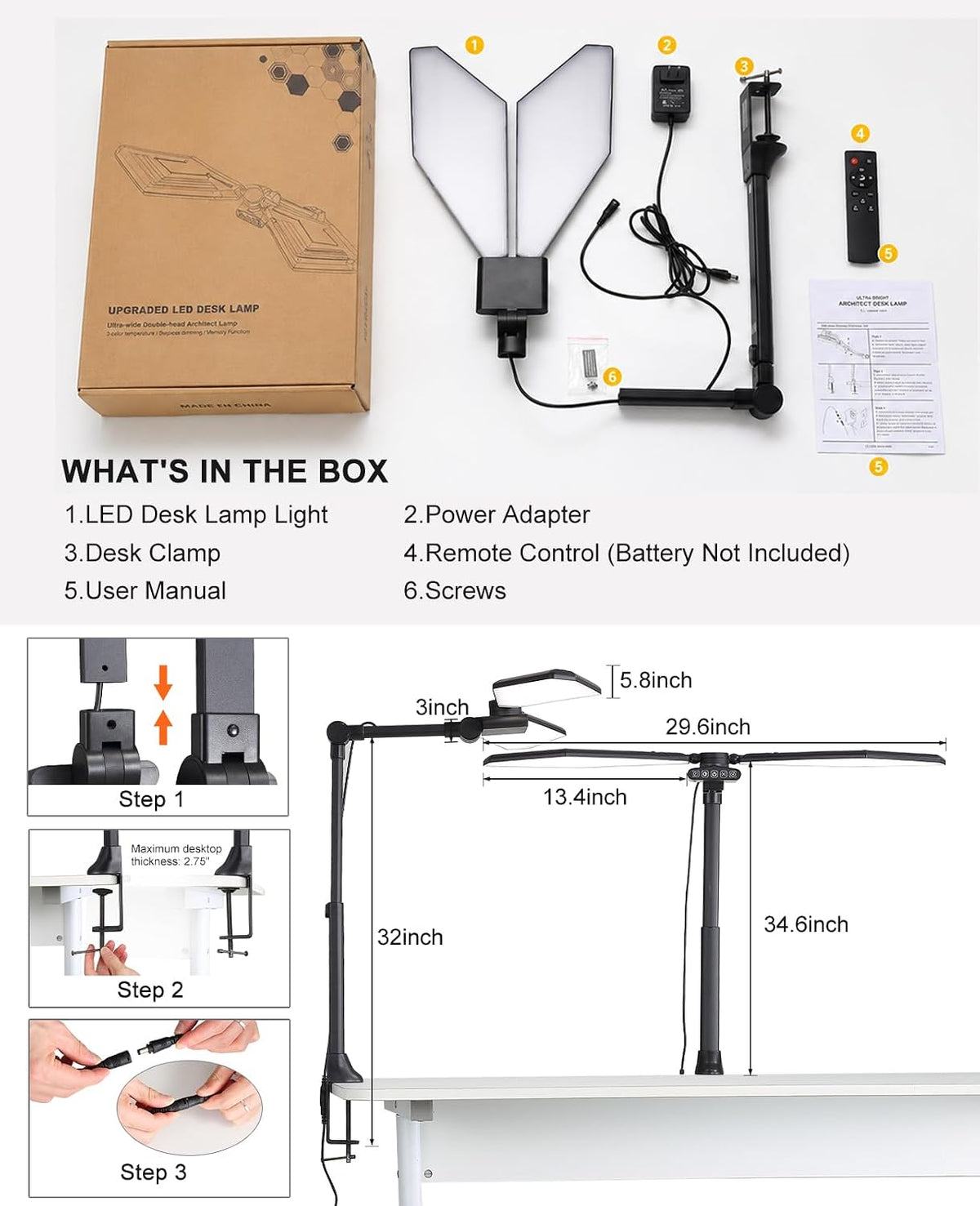LED Desk Lamp with Clamp, Laptop Light Computer Desk Lamps for Home Office