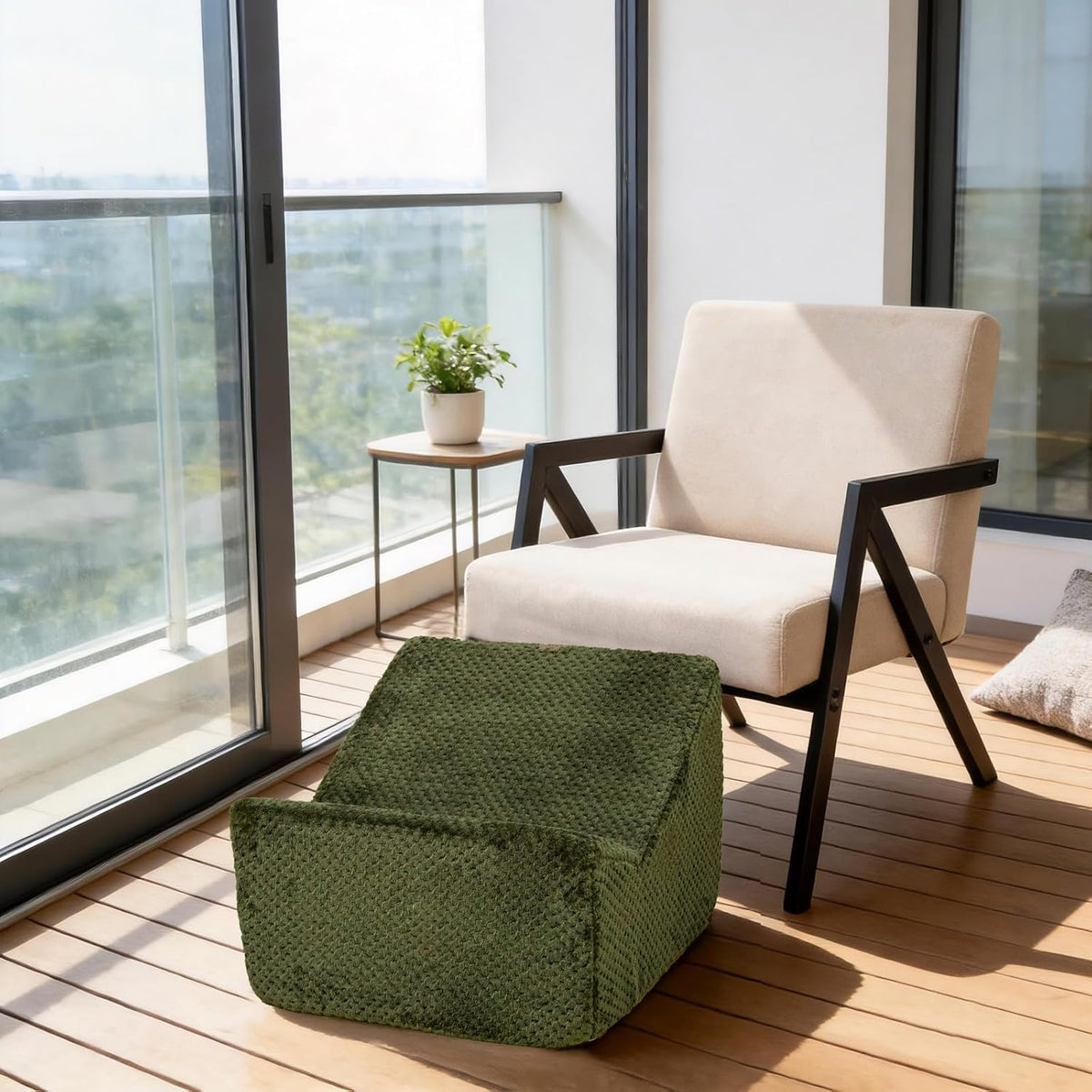 All-in-One Foam Pouf Ottoman with Washable Cover – Versatile Relaxation Stool, Floor Pouf for Couch & Under-Desk Foot Rest for Living Room,Bedroom (Green, 18x18x14 Inches)