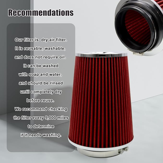 RYANSTAR RACING 102mm 4" High Flow Round Tapered Cone Cool Air Filter Cleaner