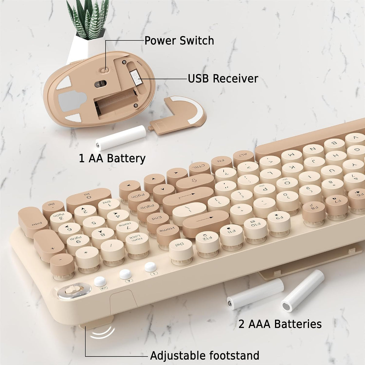Colorful Wireless Keyboard and Mouse Combo (Milk Tea)