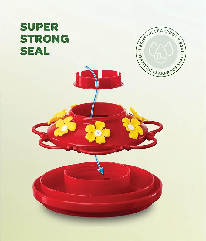 Hummingbird Feeder 10 oz Plastic Hummingbird Feeders for Outdoors, with Built-in Ant Guard - Circular Perch with 5 Feeding Ports - Wide Mouth for Easy Filling/2 Part Base for Easy Cleaning