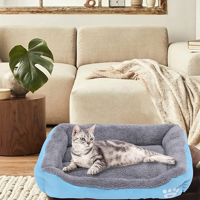 Forever Lover Resulzon Square Dog Cat Beds Mattress Washable Pads Room, Soft Plush Faux Fur Sleeping Pet Fleece Bed Mat for Small Medium Doggy Kitten Puppy, with Anti-Slip Waterproof Bottom (Blue)