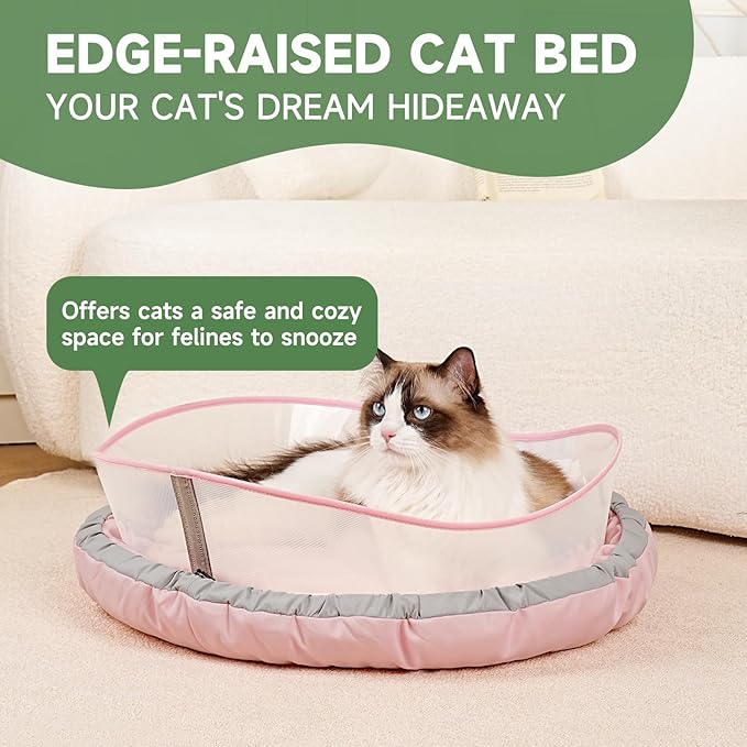 Cat Beds for Indoor Cats, Round Dog Bed for Small Dogs, Puppy, Kitten -Soft Plush Washable Cat Bed Calming with Protective Shield (Pink,18 Inches)