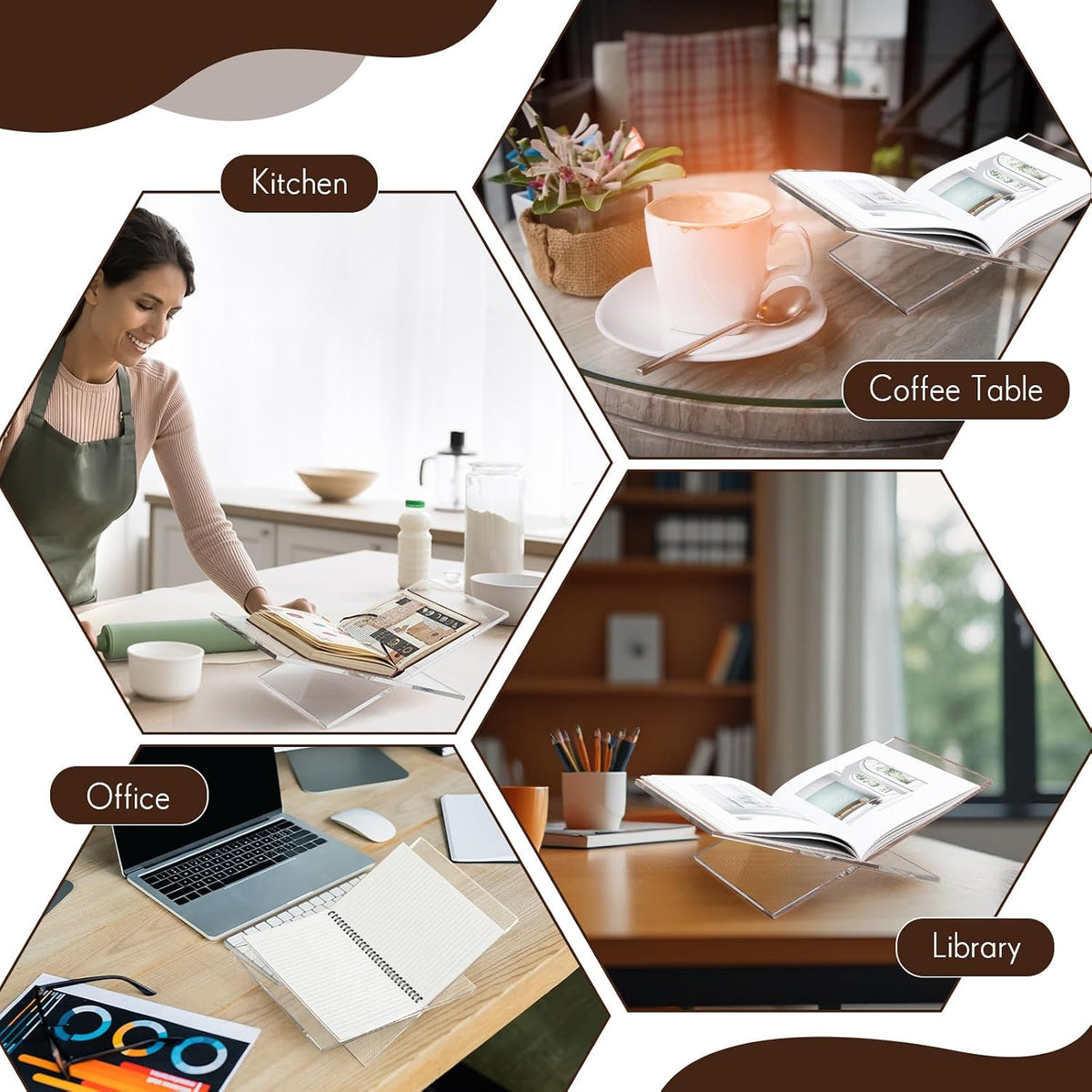 Large Acrylic Book Stands 15.8" x 9.5" x 5.4" Thicken Book Holder for Display Reading Open Coffee Table Stand for Cookbooks, Bible, Quran, Art, Magazines(Clear)