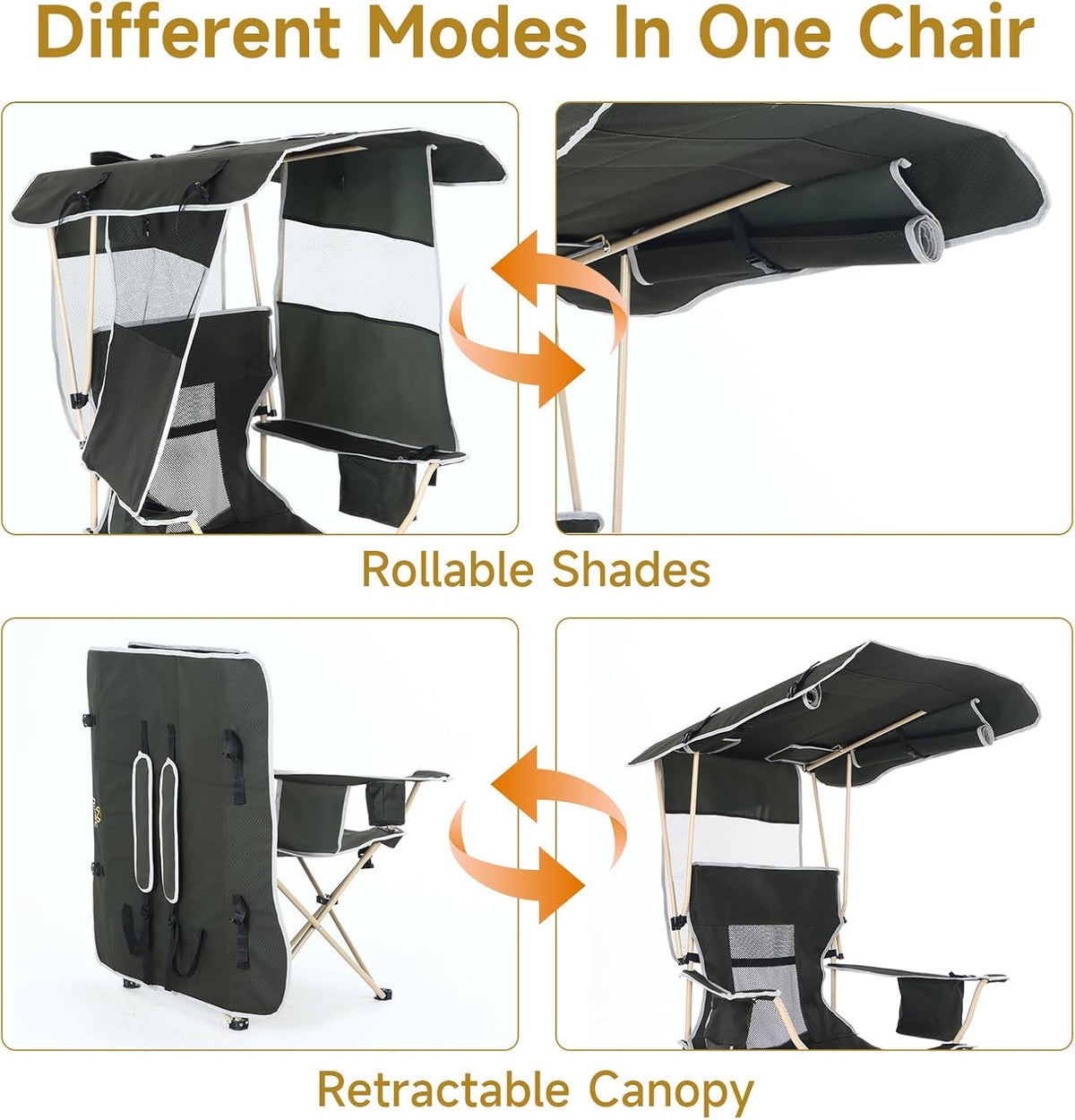 CDEN Canopy Chair, Chair with Shade, Umbrella Chairs, Foldable Camping Chairs, with Detachable Footrest, Cooler Bag, Cup Holder, for Camping, Picnic, Sports, Patio, Traveling (1 Pack)