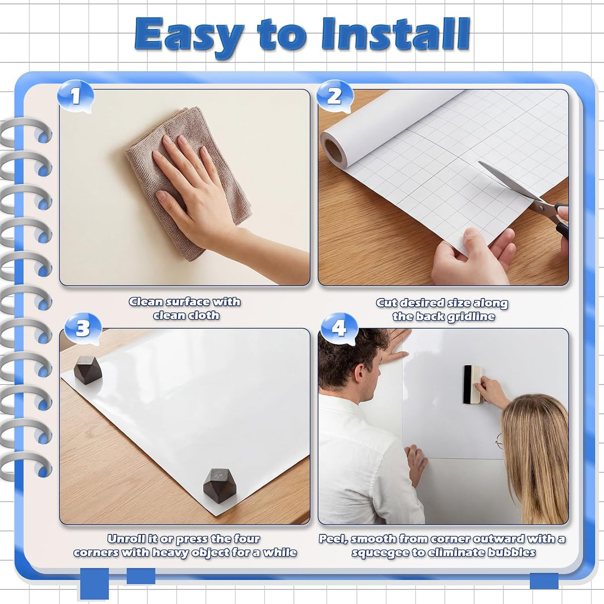 AFMAT WS23 Dry Erase Board Sticker, 48 x 36 inches White Board Wallpaper, Dry Erase Sticker for Wall, 4' x 3' Peel and Stick Whiteboard Contact Paper, Adhesive Whiteboard Roll, No Ghost, 4 Markers