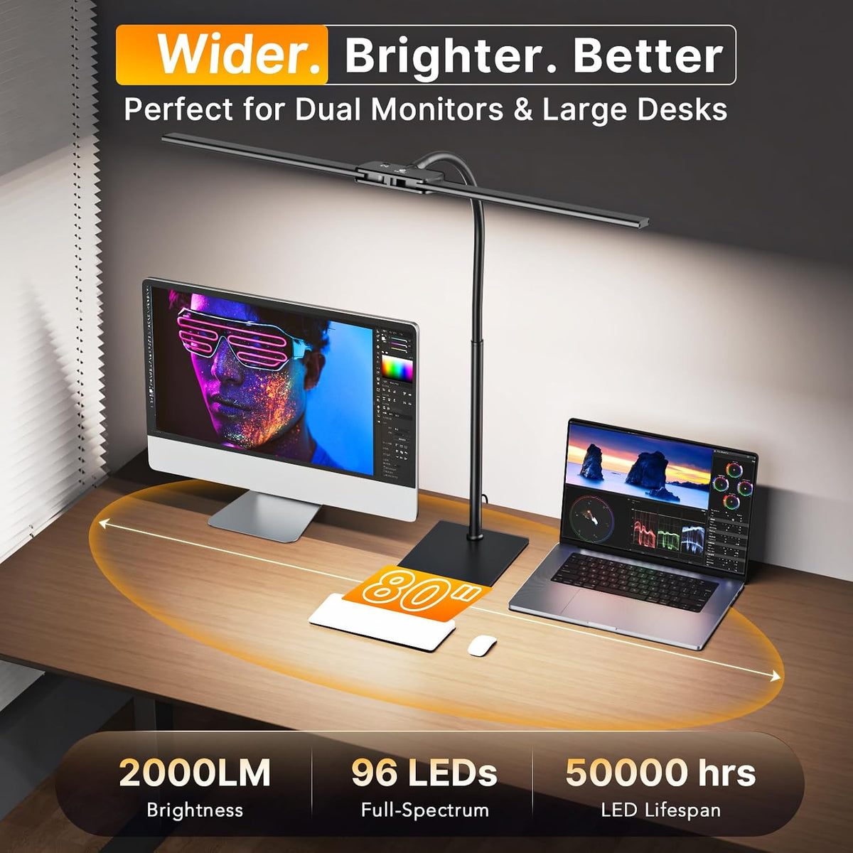 Syrinx LED Desk Lamp for Home Office, 18W 2000LM Dimmable Light, Black
