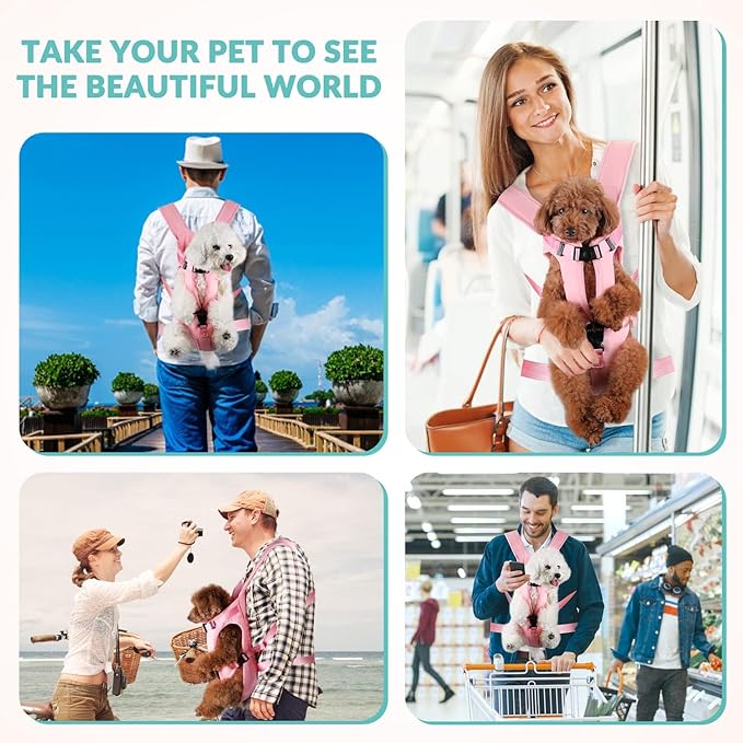 Dog Carrier Backpacks, Adjustable Dog Backpack Carrier, Legs Out Easy-fit Dog Chest Carrier for Medium Small Dogs, Hands Free Dog Front Carrier for Hiking, Cycling(Pink S)