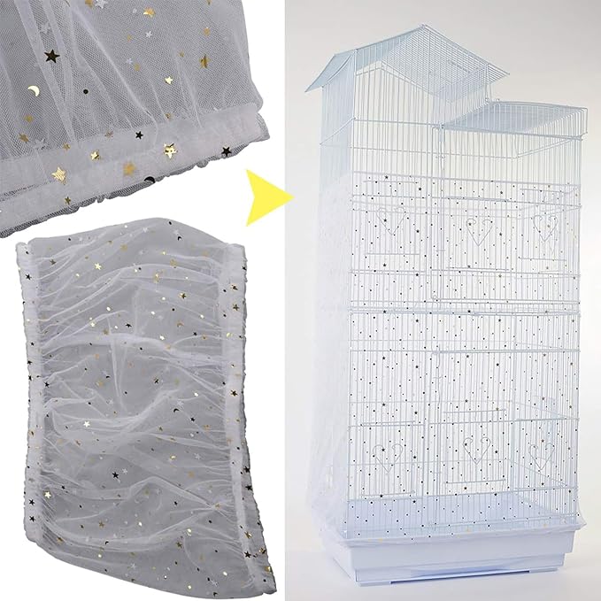QBLEEV Extra Large 29.5" Mesh Bird Seed Catcher, Bird Cage Guard Cover with No Mess, Birdcage Nylon Shell Skirt Traps Guards to Protect Floors, Stretchy Cage Covers with Secure Fit