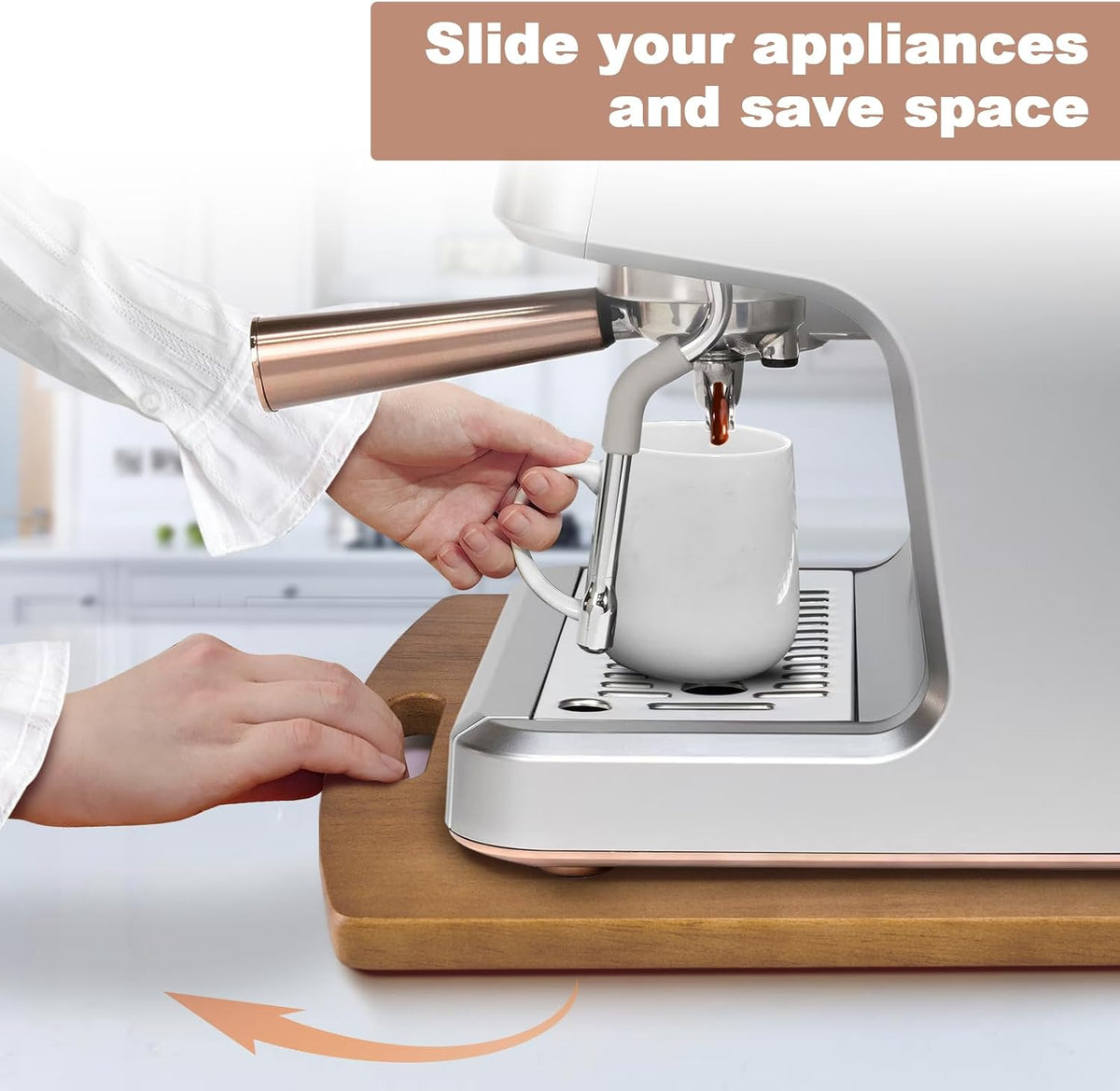 Sliding Tray for Coffee Maker - Solid Wooden Appliance Slider with 360° Smooth Rolling Wheels for Heavy Kitchen Appliances, Easy Under - Cabinet Access (Approach 16" D x 12" W)