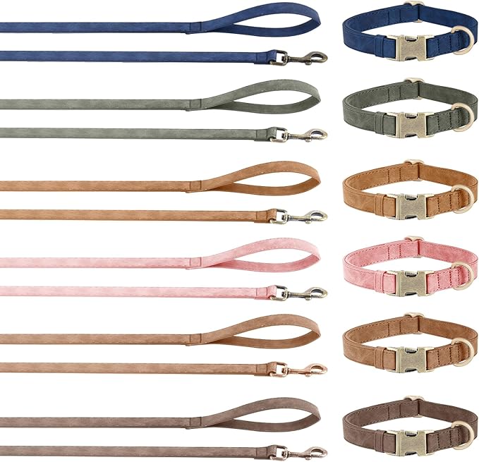 Genuine Leather Dog Collar - Adjustable Pet Collar with Quick Release Metal Buckle, Soft Skin Friendly Real Leather Collar for Small, Medium, Large Dogs (Dark Brown Collar + Rope, M:Fit 12-20" Neck)