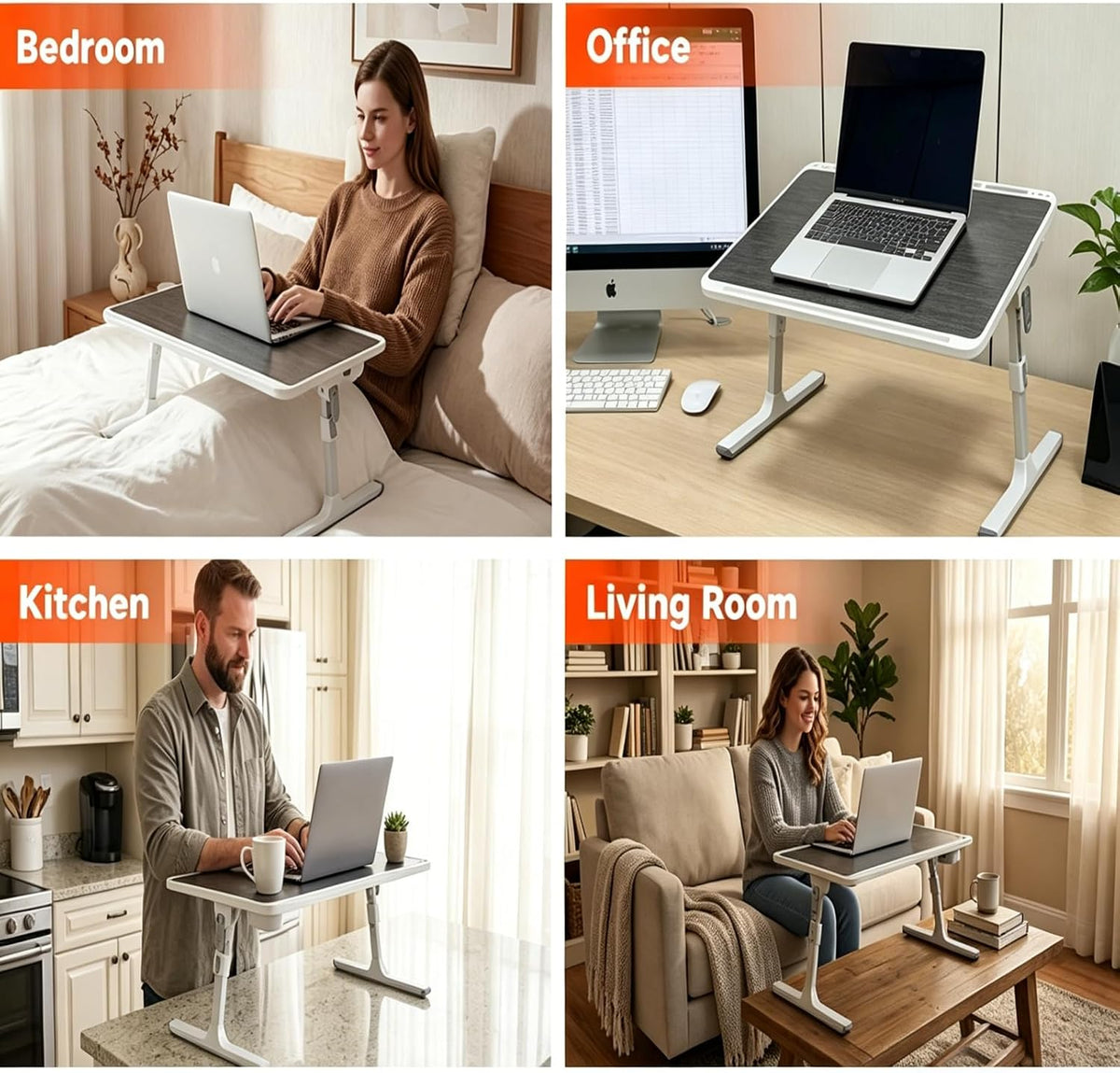 Foldable and Adjustable admireshun Laptop Bed Table with Hidden Drawer, Cup Holder, USB Voice-Controlled Night Light, Black, 23.6"x15.7", Suitable for Working, Gaming, and Other uses on Bed and Sofa