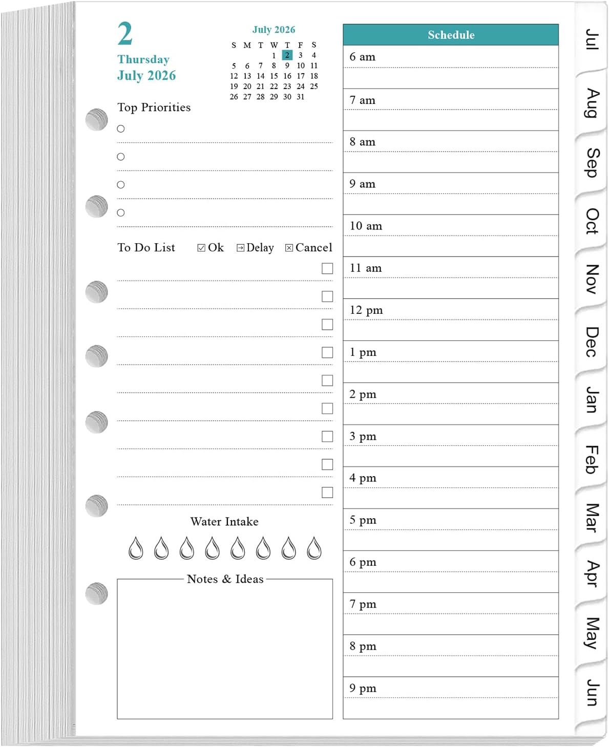 2027 Planner Refills - One Page Per Day Daily & Monthly Planner, January 2027-December 2027, 7-Hole Punched,Prioritized, To-Do List, Notes, Appointment Schedule, Desk Size 4, 5.8" x 8.3"