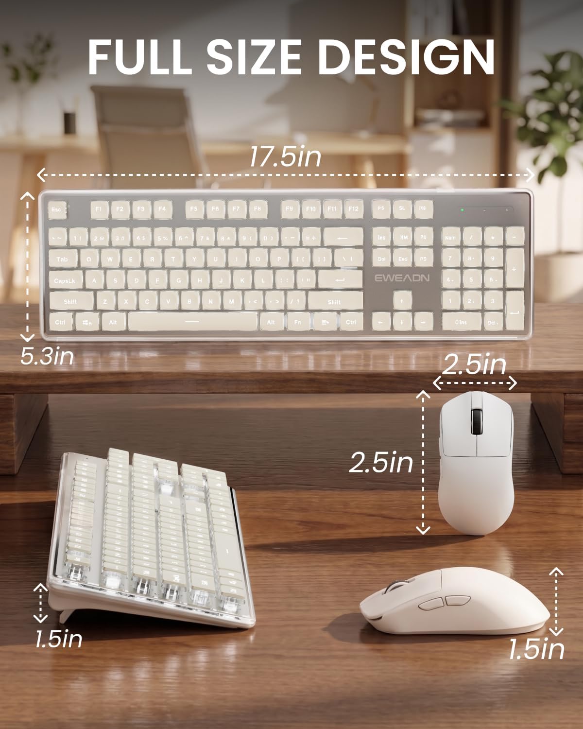 Wireless Keyboard and Mouse Combo, White Backlit, Rechargeable - White