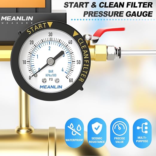 MEANLIN MEASURE 0~60Psi Plastic Frame 1/4" NPT Start and Clean Filter Pressure