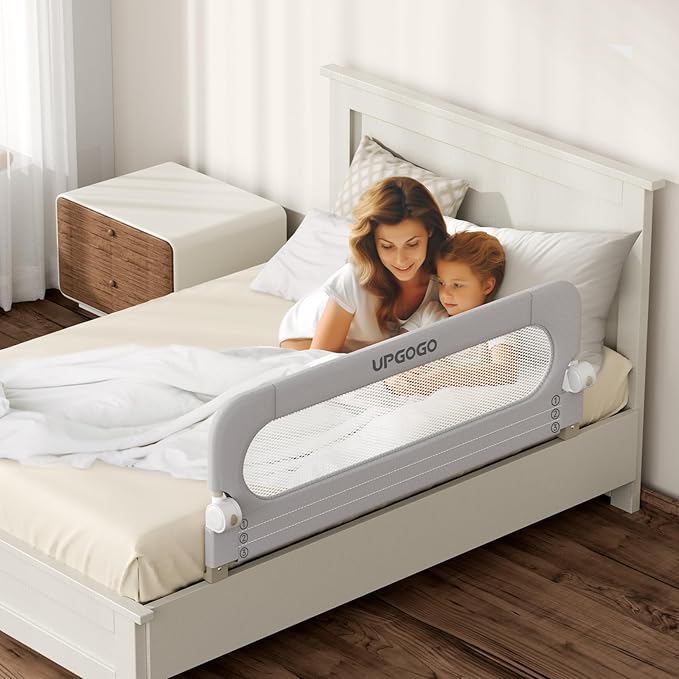 Folding Bed Rail for Toddlers,Baby Bed Rail Guard with Reinforced Anchor Safety System,Fit Bunk,Full Size,Queen,King,Twin(Grey,59"x23.6")