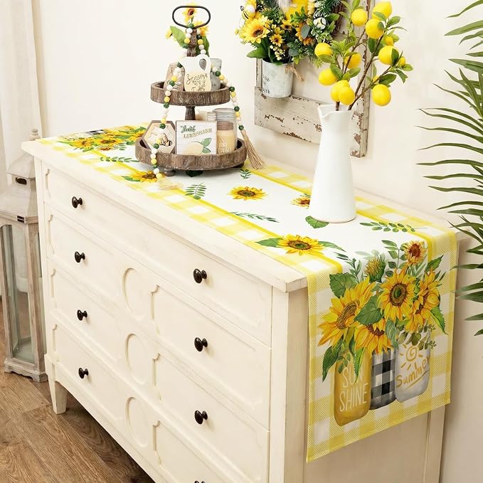 Sunflower Summer Table Runner 13x72 Inch, Kitchen Dining Table Decoration
