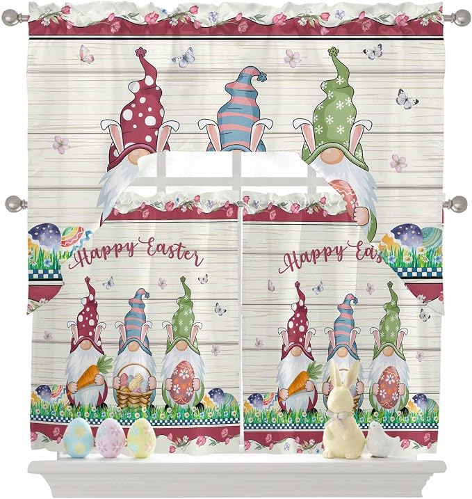 Swag Valance Curtains, Happy Easter Gnomes