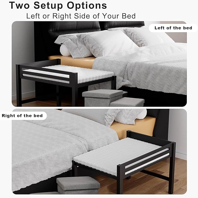 41‘’x27''Bedside Dog Bed with Stairs, Wooden Elevated Dog Bunk Bed Cosleeper with Removable Mattress, Foldable 3-Step Stairs & Guardrail, Bassinet-Style Pet Bed for Large Dogs