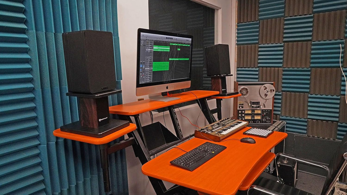 Rockville RHT8D Pair 8" Dark Wood Desktop Speaker/Studio Monitor Stands