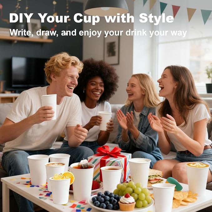 12 oz 300 Pack Disposable Coffee Cups, Bulk White Disposable Paper Cups