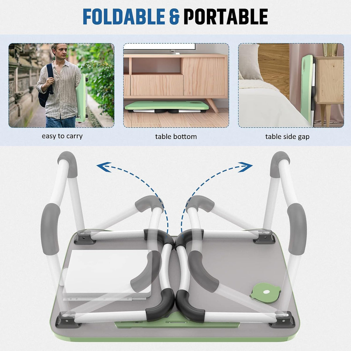 Fayquaze Portable Foldable Laptop Bed Desk with Storage Drawer and Cup Holder - Lap Desk Laptop Stand Tray Table for Eating, Reading and Working