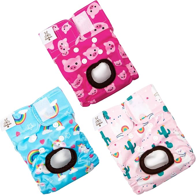 CuteBone Dog Diapers Female Washable Small Medium Large 3 Pack Reusable Doggie Diapers Puppy Period Pants for Doggy Heat Cycle Peeing D31L