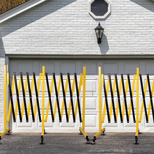 17FT Traffic Barricade with Casters, Metal Expandable Barricade, Folding Security Gate, Retractable Fence Outdoor Barricade Fence for Construction Area, Traffic Control