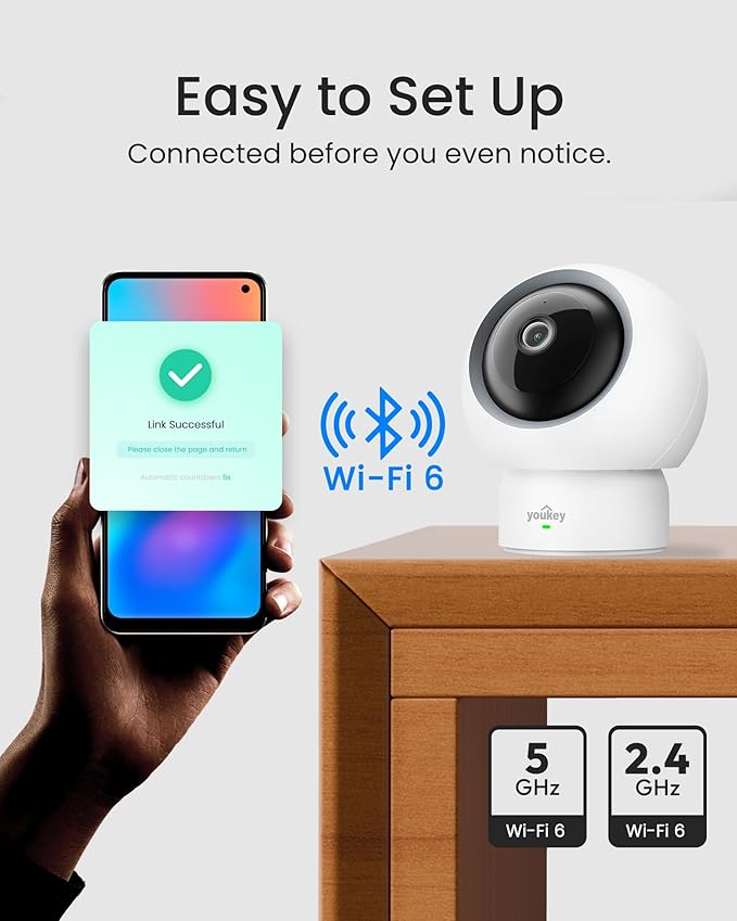 youkey 2.5K HD Indoor Pet Camera, Two-Way Audio Chat to Your Pets, 360° AI Pet Tracking, Privacy Mode, No Monthly Fees, Pet/Human Detection, Night Vision, WiFi 6(2.4GHz & 5GHz)