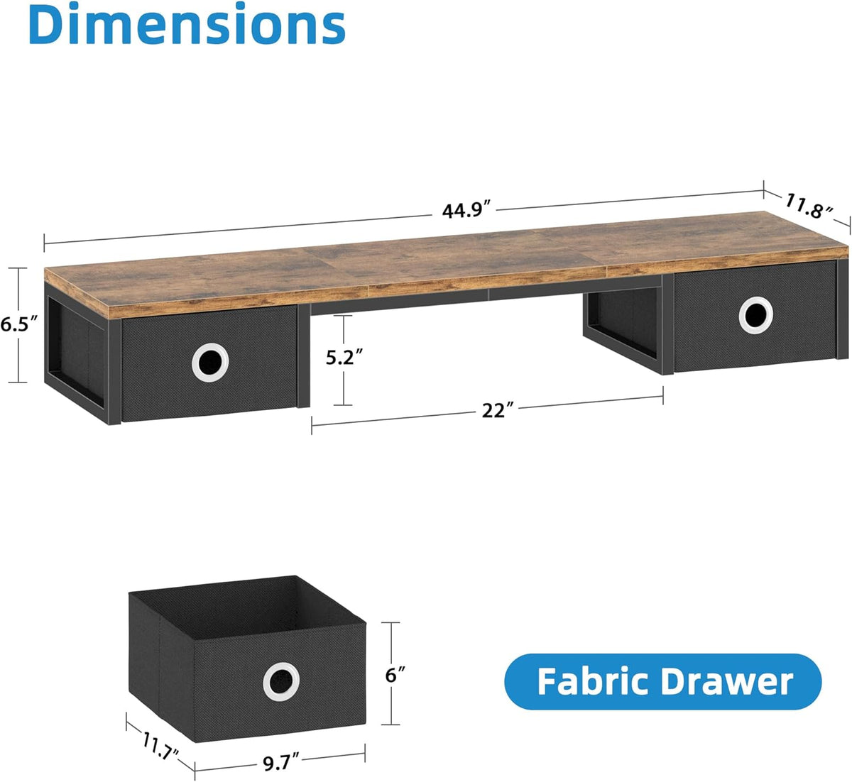 YAOHUOO 45" Large TV Riser with Fabric Drawers for 32-60 inch TV