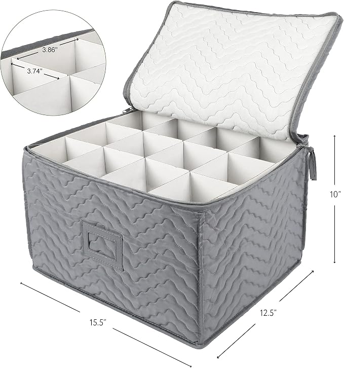 LotFancy Stemware Storage Containers, Deluxe Quilted Storage Case