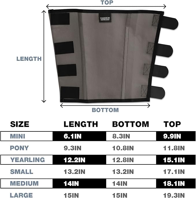 Harrison Howard Loose Fitting Fly Boots UV-Protective Extra Tough Mesh Ventilated Four Fasteners Stay-on Design Protect Horse Legs & Stomp-Reducing Set of 4 Dark Grey Small