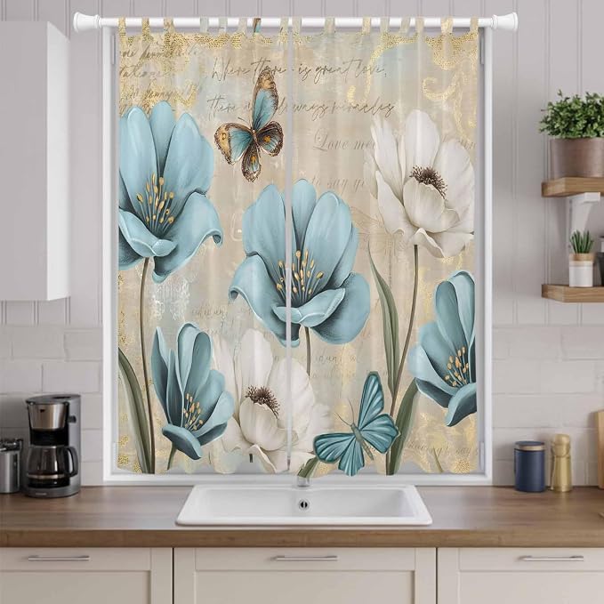 Spring Flowers Living Room Curtains 84 Inch Length, Window Curtains Tab Top