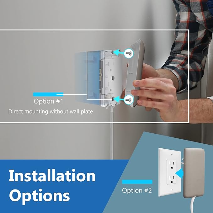 LIDER Flat-Face Outlet Extender with 3 Receptacles, Ultra-Thin Wall Plate Plug with Cord Extender and 3-Outlet Power Strip, 8ft Cord, LWE8-315-NK,ETL-Listed, Nickel
