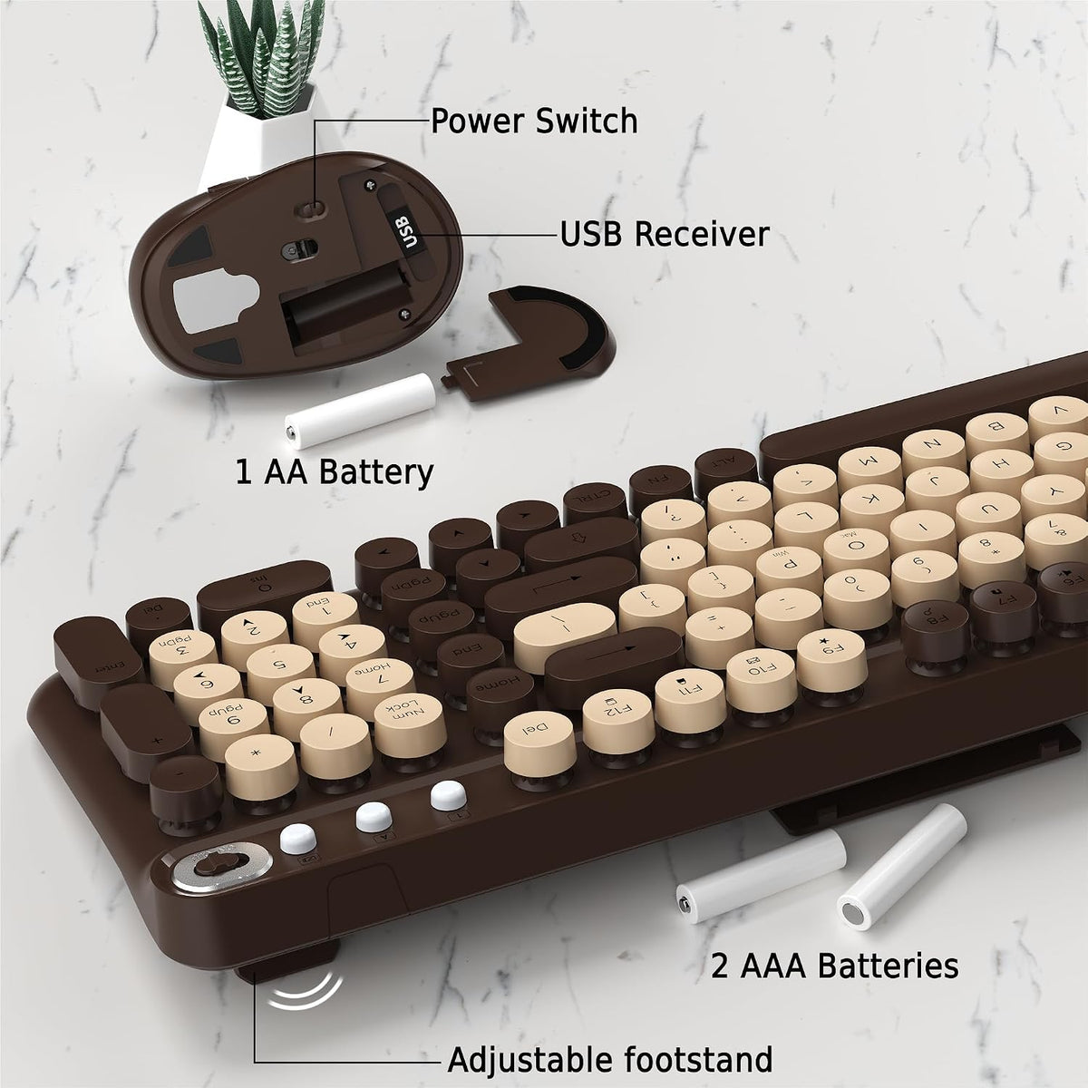 Colorful Wireless Keyboard and Mouse Combo (Coffee)