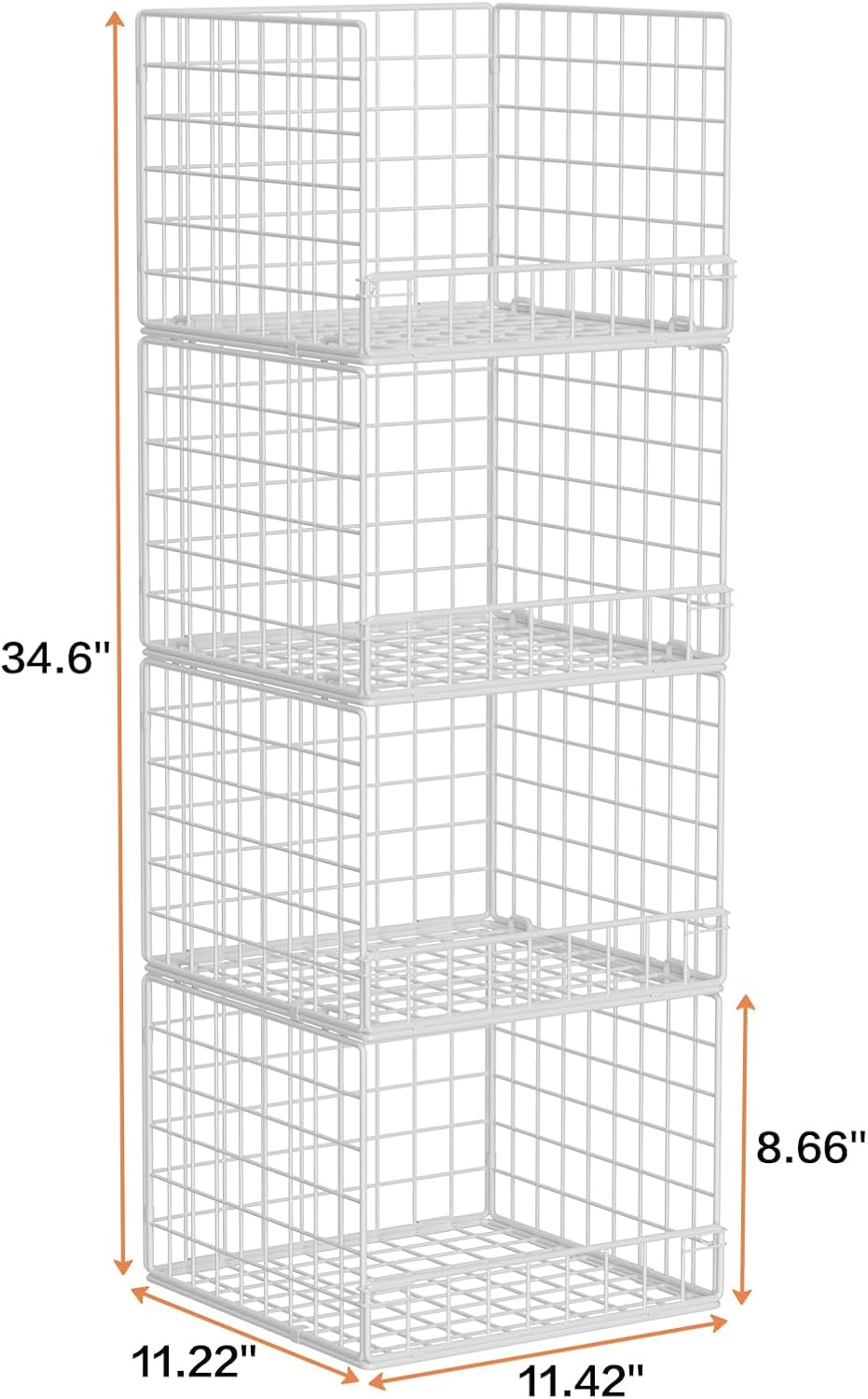 4-Tier Stackable Closet Organizers and Storage Baskets, Closet Shelf Organizer, Space-Saving Clothes Storage Drawer, Foldable Clothes Storage Bins for Closet Organizer System, White(Patent 30022416)
