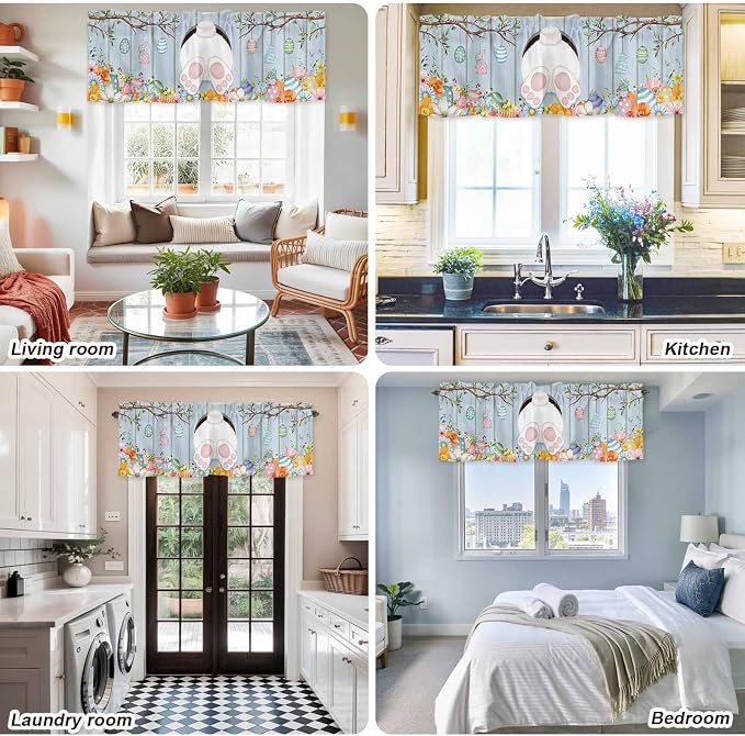 Easter Curtain Valances for Windows, Kitchen Valance Window Treatment, Spring