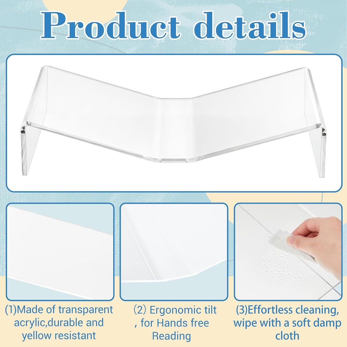 Sintuff Large Acrylic Open Book Display Stand 12.4" W X 7.87" d X 2.36" H, Open Bookstand Holder for Display and Reading Cookbooks, Art Books, Bibles, Magazines